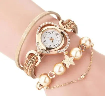 Circle Ladies Pearl Bracelet Watch Fashion Love Diamond Digital Ladies Watch-1