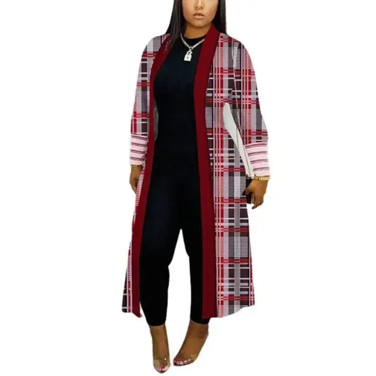Coat Long Sleeve Stitching Loose Commuter Trench Coat-Red Printed-4
