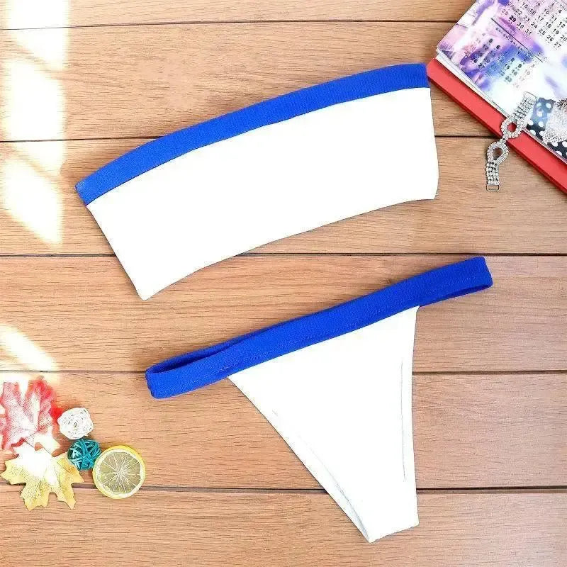 Color Matching Women's Swimsuit Bikini Suit-White-1