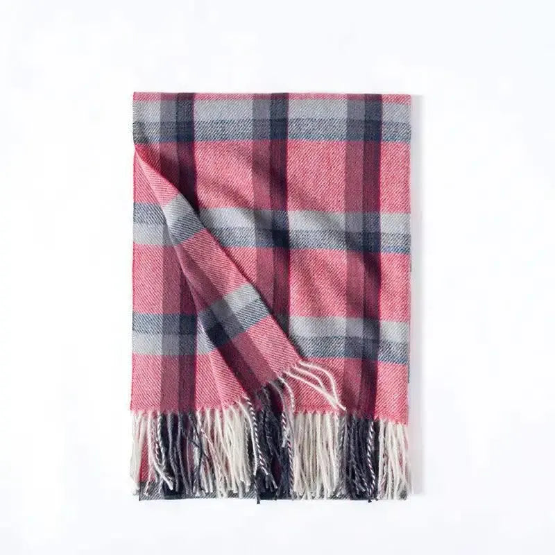 Contrast Check Print Of Cashmere Scarf-Red-5