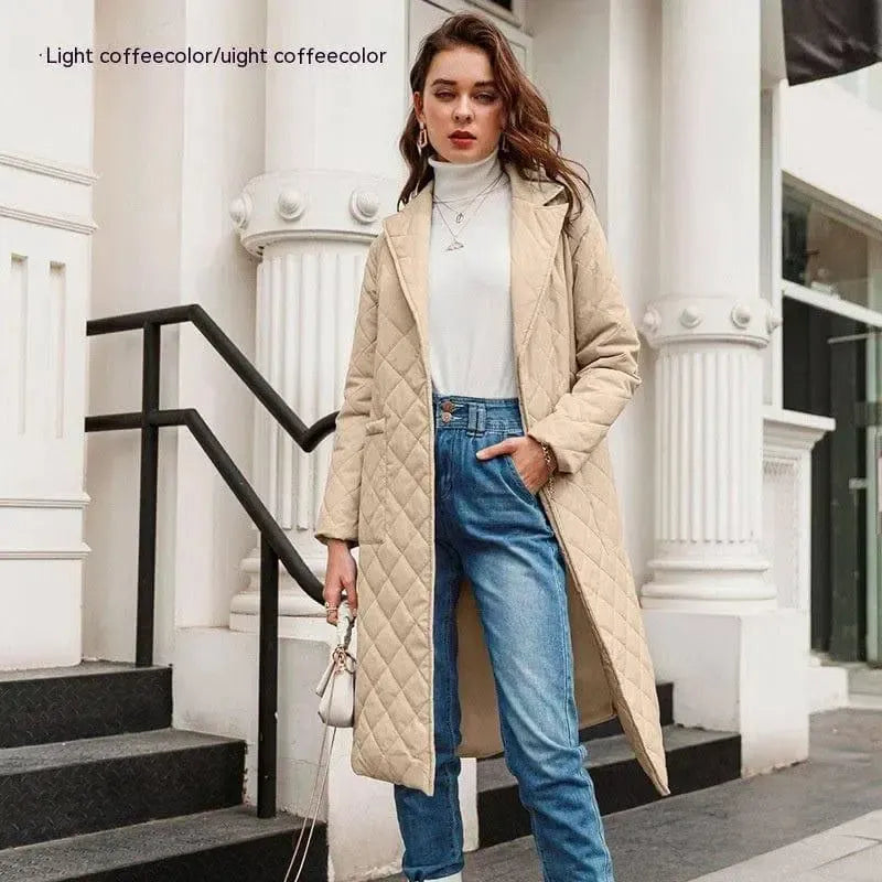 Cotton-padded Coat Fashion Polo Collar Mid-length Over The-6
