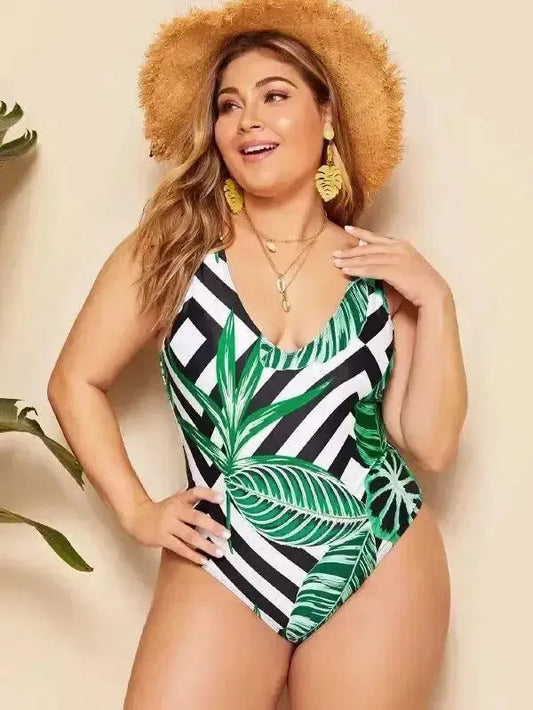 Digital printing plus fat one-piece swimming-Green-1