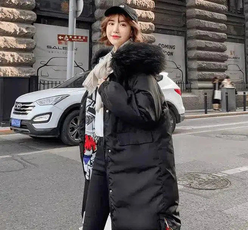 Fur-Trimmed Hooded Winter Coat-Black-5
