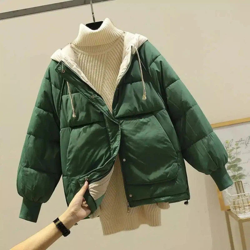 Down Jacket Hooded Warm Jacket Casual-Green-2