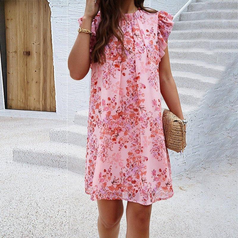 Dress Spring/Summer Elegance Print sleeveless dress-pink-4