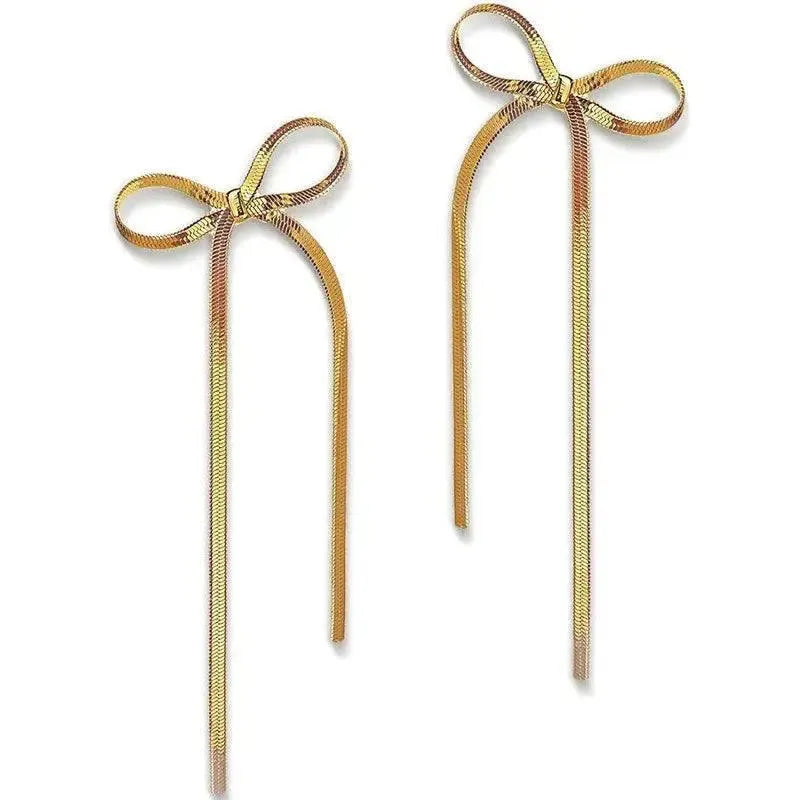 Women's Bow Tassel Long Earrings-2