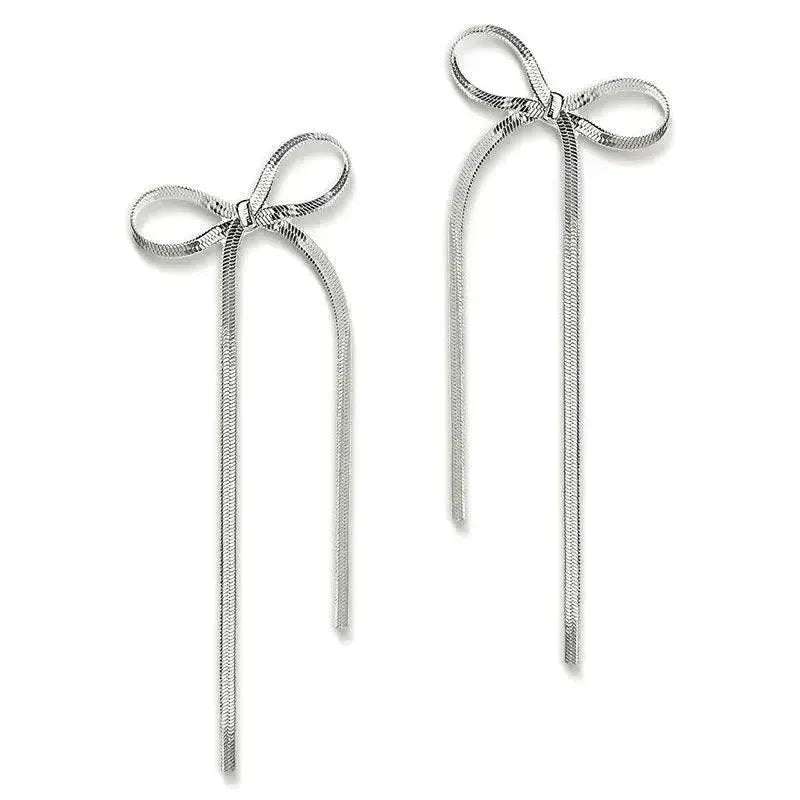 Women's Bow Tassel Long Earrings-7