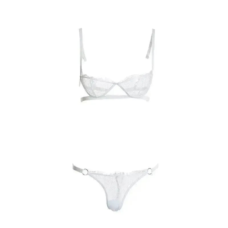 Embroidered lace bra lingerie flower bra-White-7