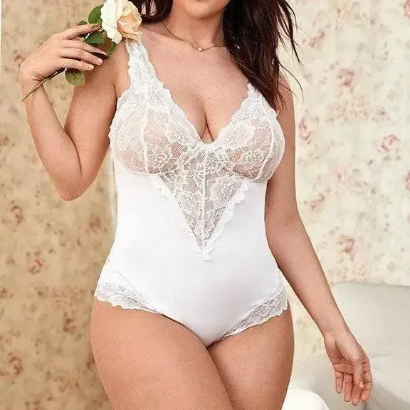 Lingerie Lace Jumpsuit-White-1
