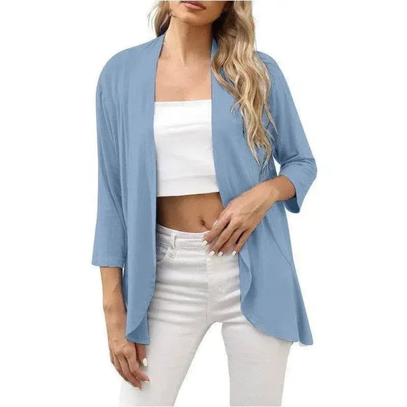 European And American Leisure Printed Knitted Cardigan-Light Blue-15