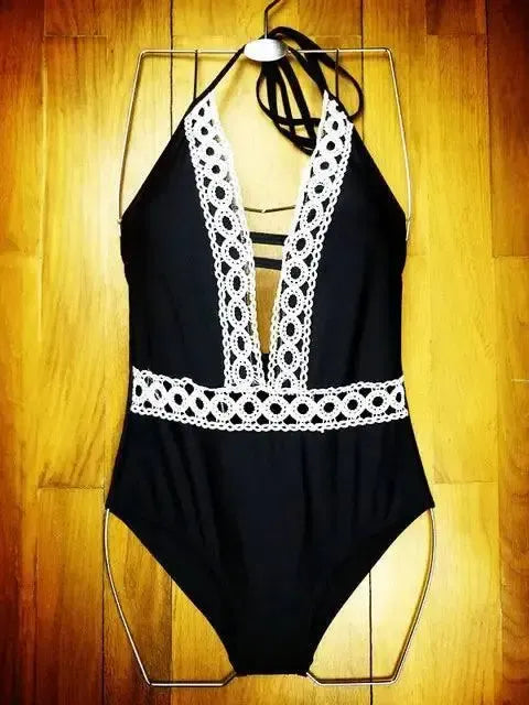 European and American deep V bikini-Black-2