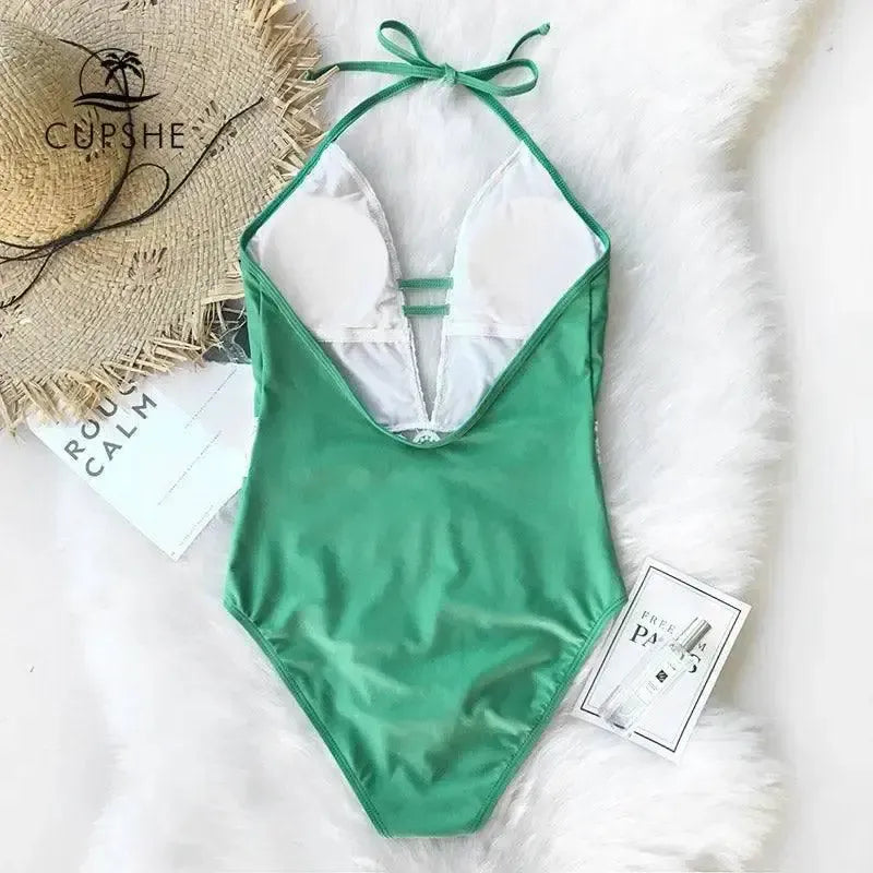 European and American deep V bikini-Green-4