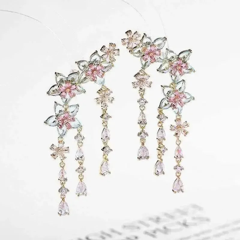 Fashion Flower Tassel Pendant Earrings For Women Wedding-3