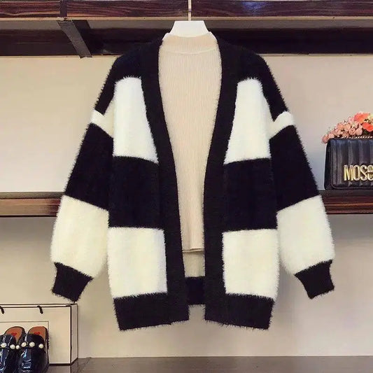 Fashion loose sweater cardigan-Black-1