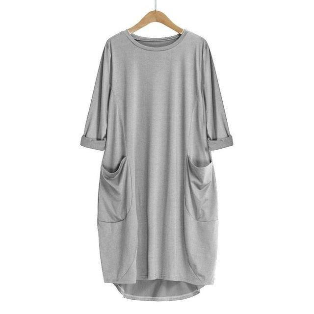 Feitong Plus Size Boho Womens Dress Ladies Casual Pocket-Silver-10