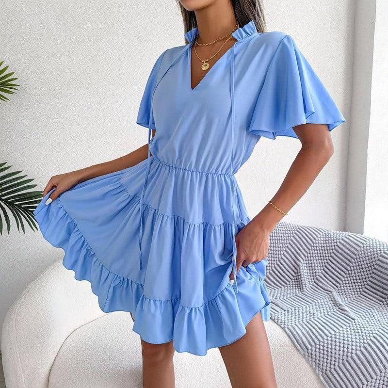 Female Flounced Skirt Ribbon Big Hem A- Line Skirt Solid-10