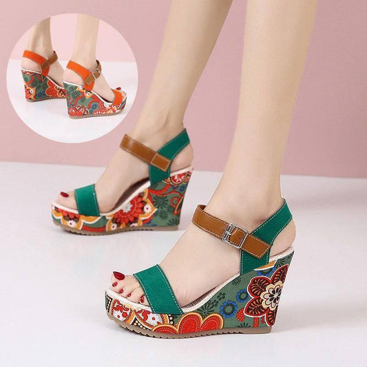 Floral Embroidered Sandals - Stylish Wedge Design-1