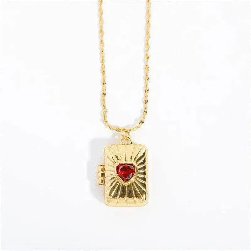 Retro Opening And Closing Love Zircon Album Box Necklace Ins Personalized Necklace Clavicle Chain Jewelry For Women Valentine's Day-8