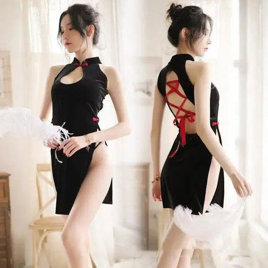 Gorgeous Lingerie Gold Velvet Retro Cheongsam, Back-1
