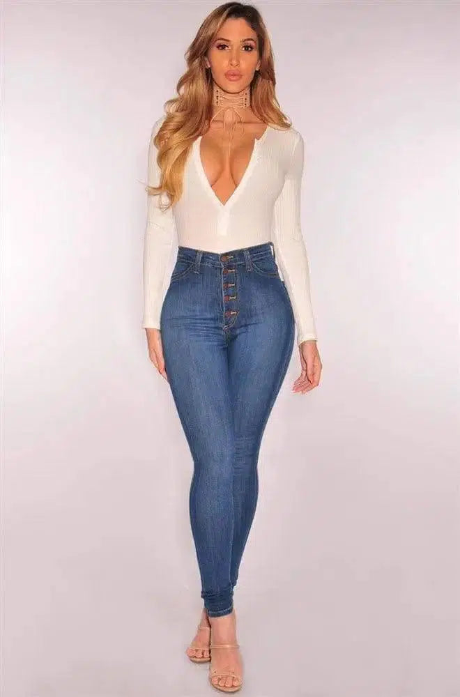 High-waist stretch slim denim pants-2