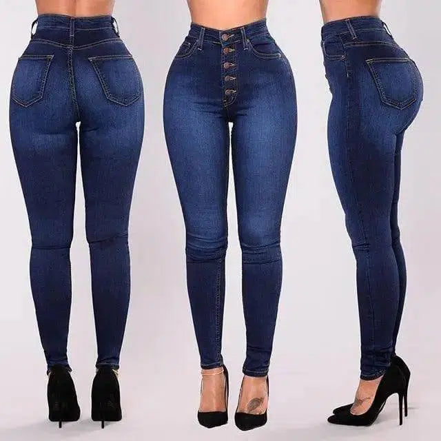 High-waist stretch slim denim pants-3