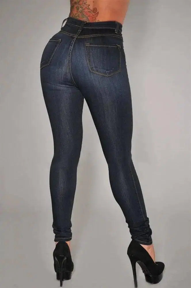 High-waist stretch slim denim pants-6