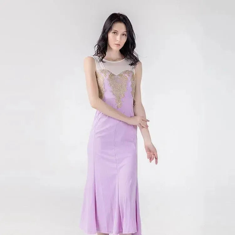 Hollow perspective bag hip fishtail skirt dress-6