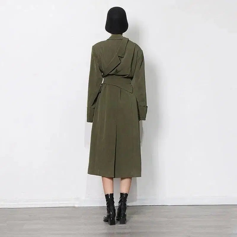 Irregular-panel Single-breasted Lapel Long Coat-8