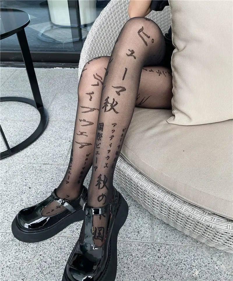 Japanese Personality Letters Dark Thin Stockings Women-3