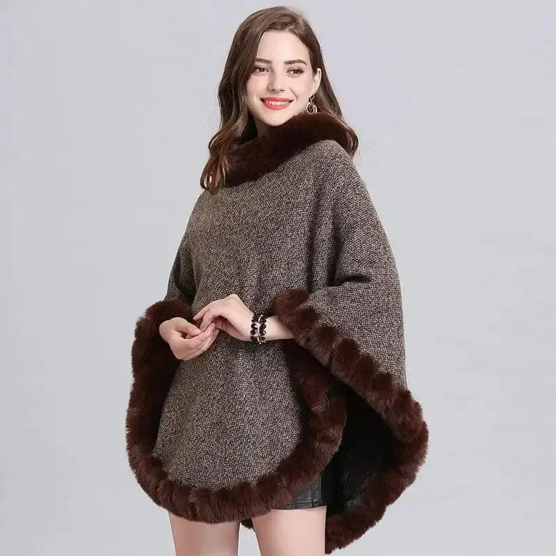 Knit sweater cloak shawl coat women-Coffee-6