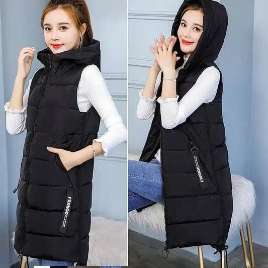 Korean Style Mid-Length Over-The-Knee Loose Waistcoat-Black-1