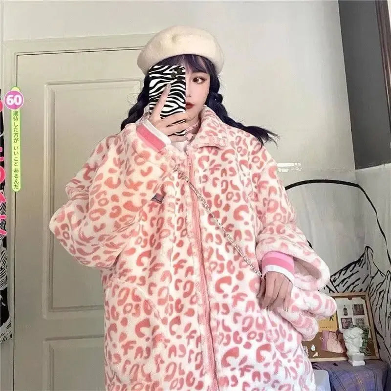 Korean Version Of Pink Lamb Wool Loose Padded Winter Coat-2
