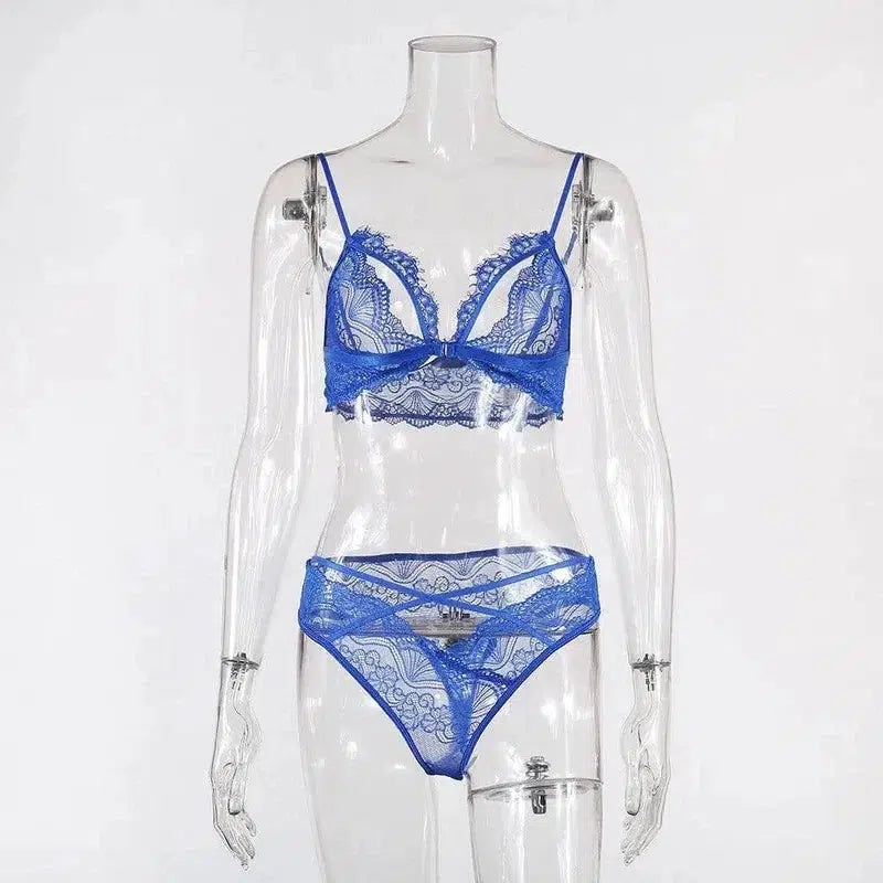 Lace bra set-Blue-3