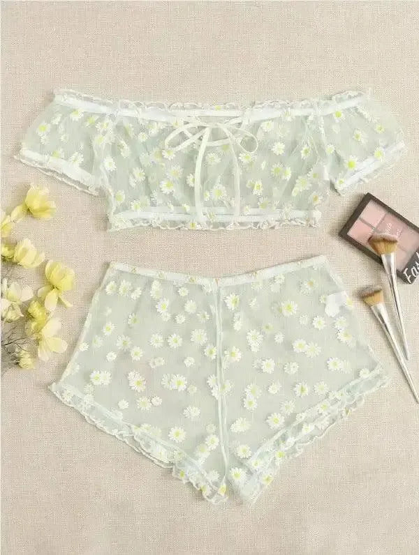 Lace Little Daisy Lingerie Perspective Net-Green-2