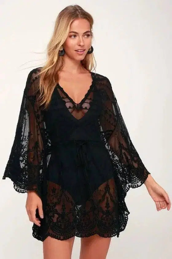 Lace Swimsuit With Blouse And Hollow Bikini-2