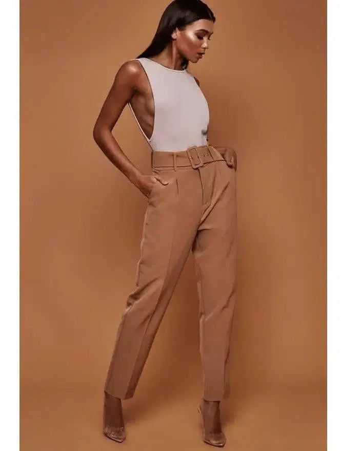 ladies autumn casual pants high waist solid color nine-Khaki-11