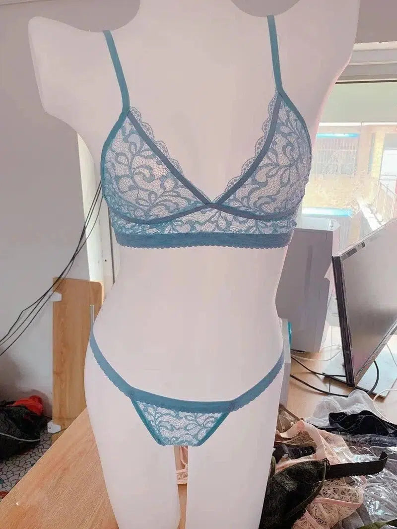 Ladies Lace Three-Point Bra Sling -WaterBlue-2