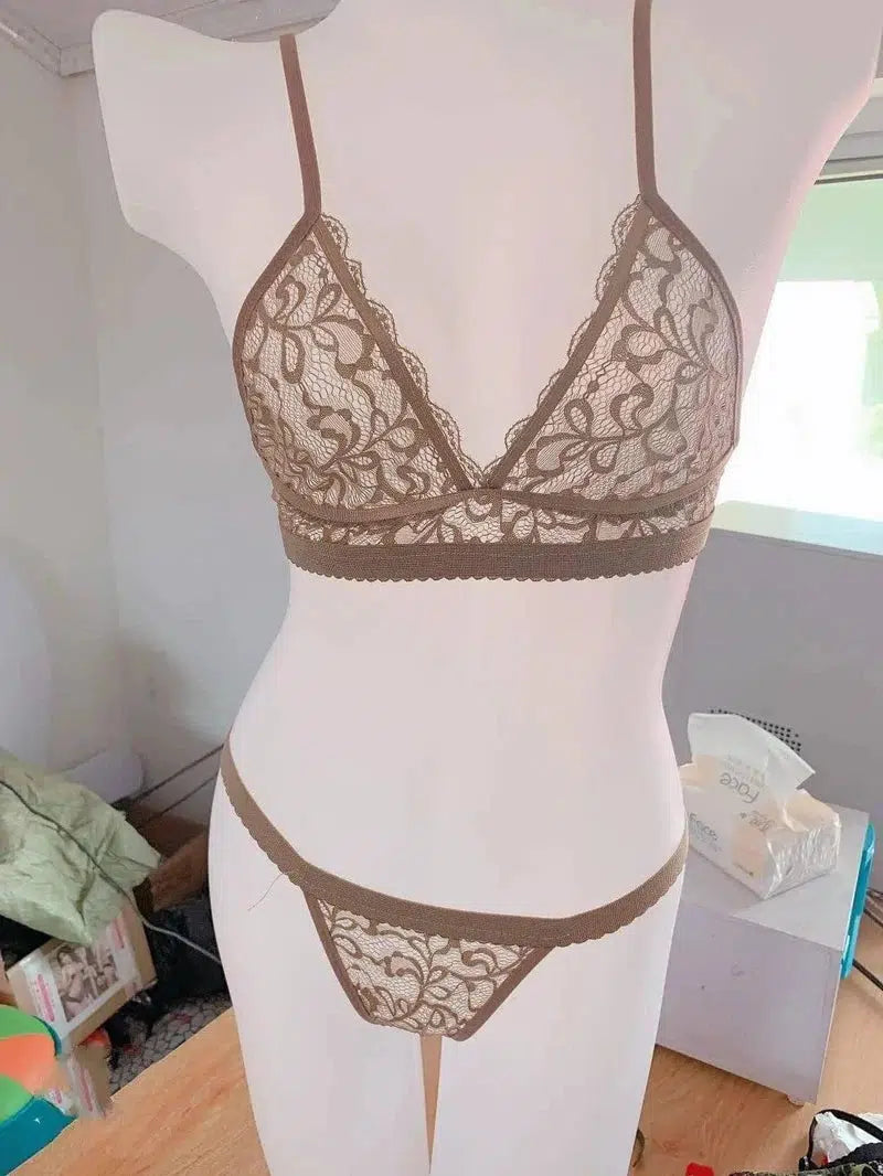 Ladies Lace Three-Point Bra Sling -Brown-3