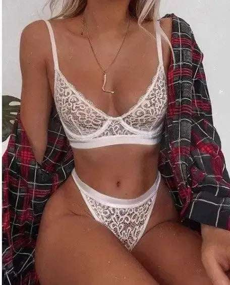 Ladies Lace Three-Point Bra Sling -White-4