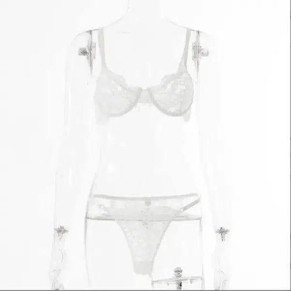 Ladies Underwire Lace Lingerie Suit Fashion-White-6