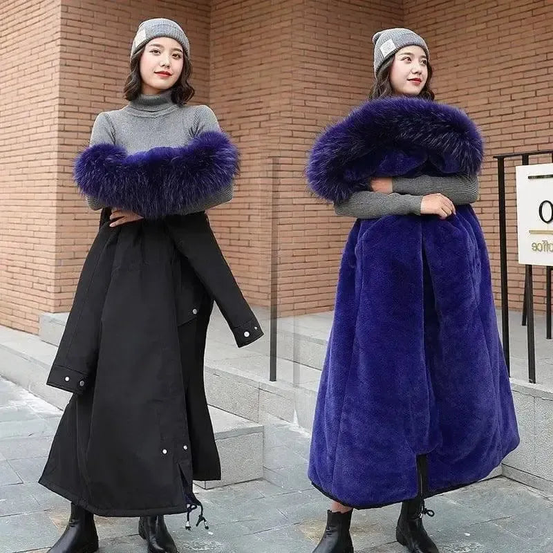 Large fur collar down padded jacket-BlackBlue-6