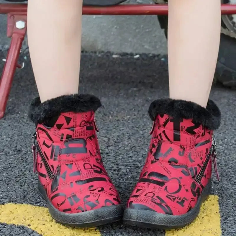 Letter Print Boots Winter Warm Plush Snow Boot Women Shoes-7