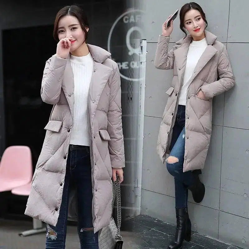 Lightweight down collar cotton jacket suit tide-Apricot-3