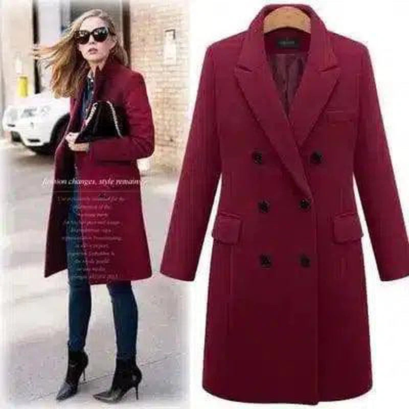 Long woolen coat wool coat in windbreaker-Claret-3