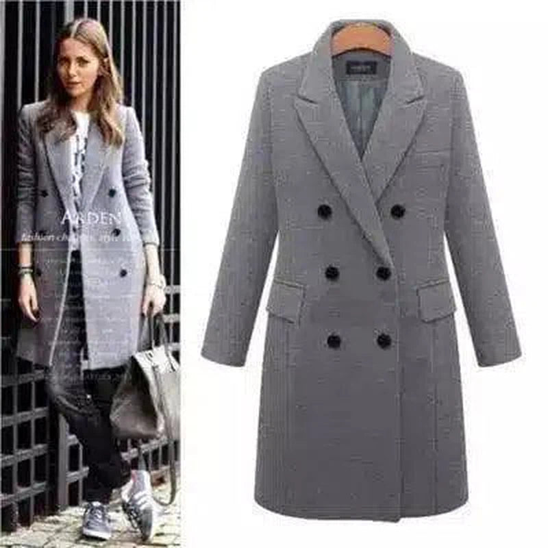 Long woolen coat wool coat in windbreaker-Grey-2