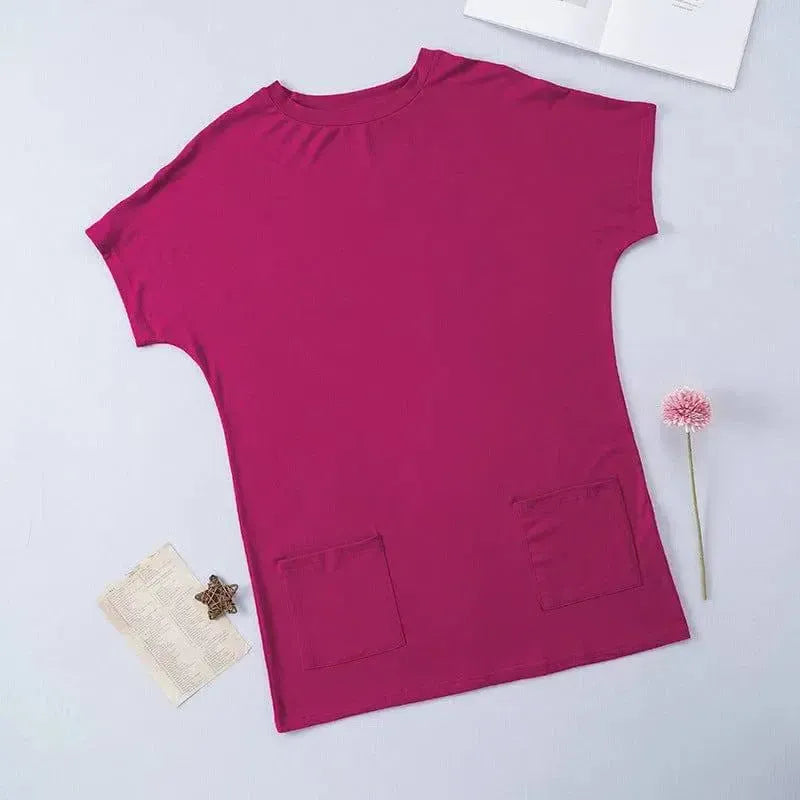 Loose Side Pocket Shiying Mid-length Thigh-length Short-Rose Red-20