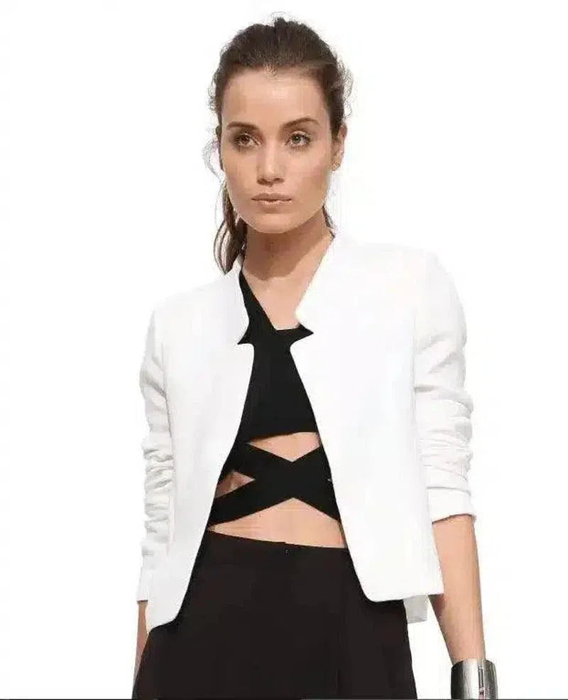 Womens Tailored Fit Casual Blazer-White-2