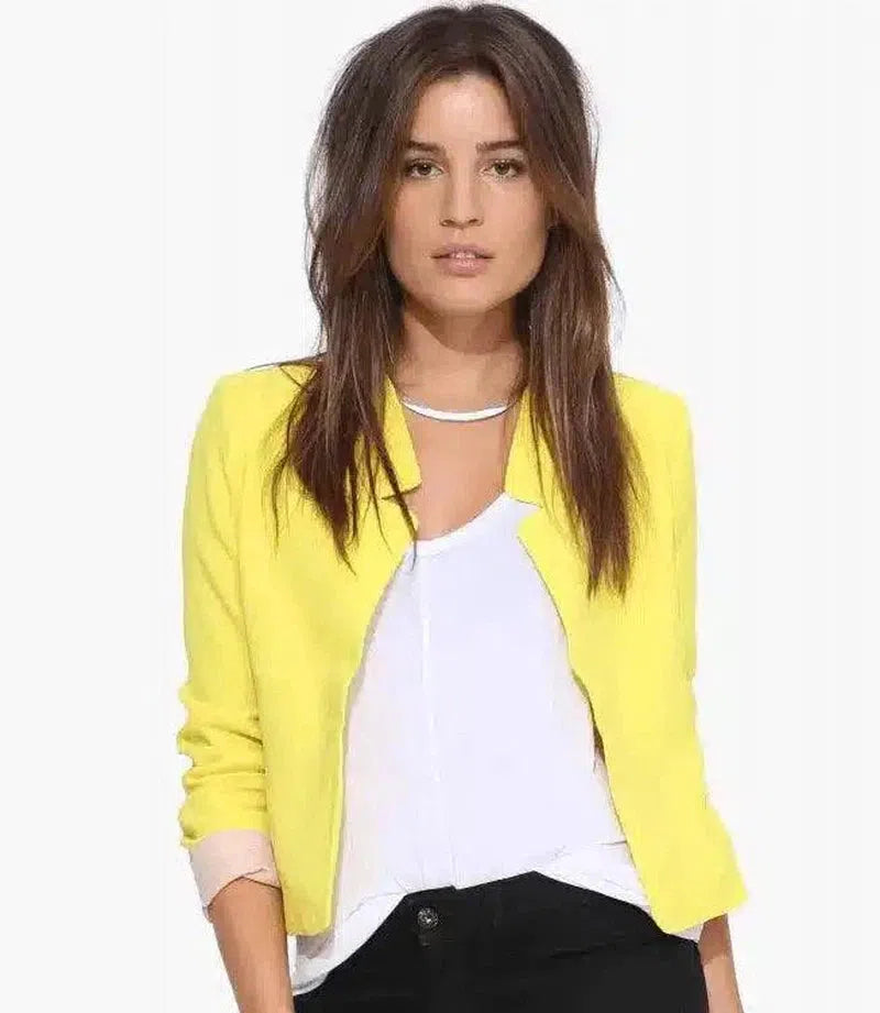 Womens Tailored Fit Casual Blazer-Yellow-3