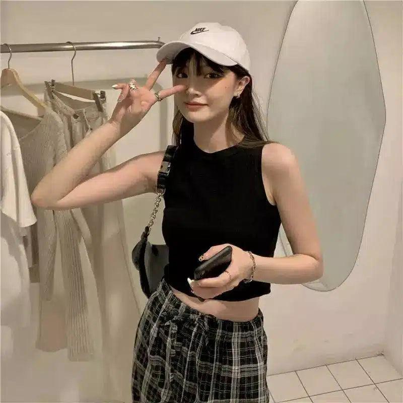 Sleeveless Crop Top & Casual Drawstring Pants-Black-4