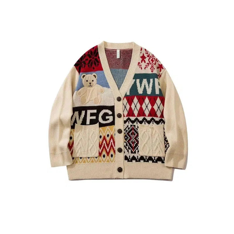 Vibrant Ethnic Sweaters - Colorful Cardigan-Khaki-1